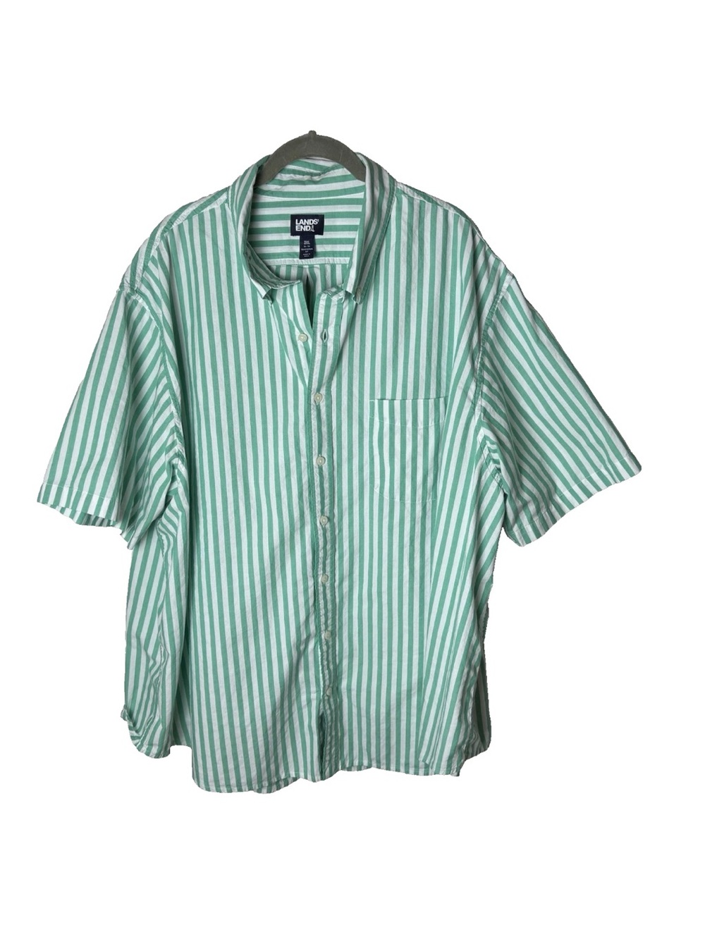 Lands' End Mens Shirt Size 3XL 54-56 Traditional Fit Cotton Short Sleeves Green